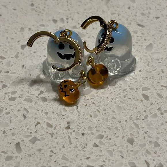 Ghost Pumpkin Earrings With Zirconia Circle Halloween trick or treat - Picture 10 of 13